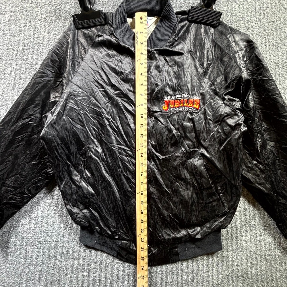VTG 80s West Ark Bayou Caddy’s Jubilee Casino Satin Bomber Jacket Men's S Black - Picture 6 of 14